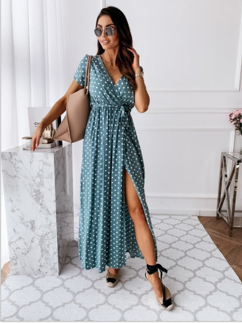 2022 Bobo Women Dark Blue Boho Loose Sleeveless Holiday Dot Print Long Maxi Dress Evening Party Beach Dresses Summer Sundress