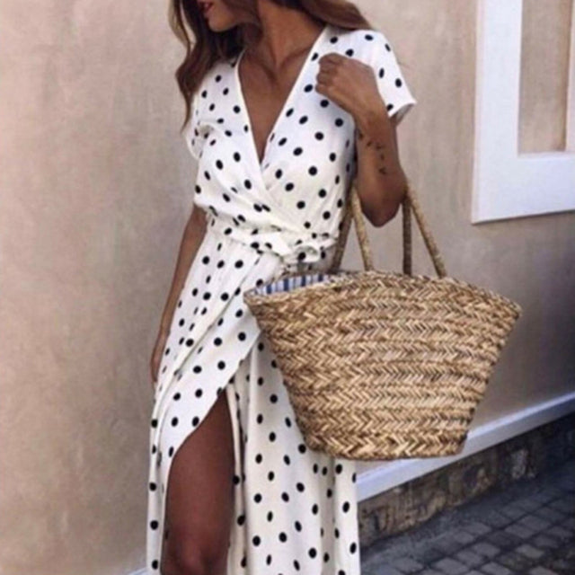 2022 Bobo Women Dark Blue Boho Loose Sleeveless Holiday Dot Print Long Maxi Dress Evening Party Beach Dresses Summer Sundress